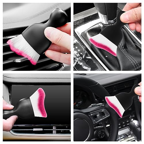 Eiruseed Car Interior Cleaning Brush Car Duster Interior with Ultra Soft Bristles Auto Detailing Brushes Dusting Car Accessories for Dashboard, AC Vents, Leather, Scratch-Free (2Pack_Red) - Image 3
