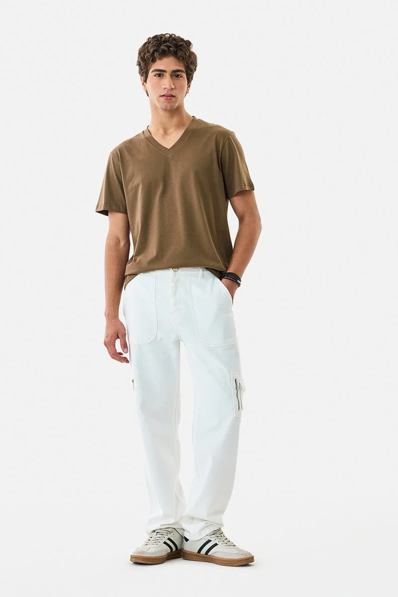 سنيتش Brown Solid Half Sleeve Regular Fit T-Shirt