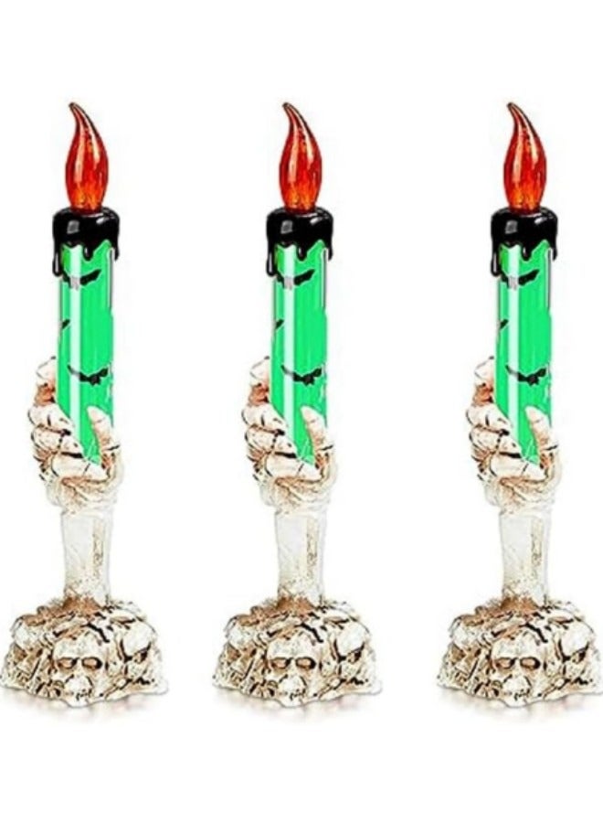 3-Piece Festival Skeleton Candle Candlestick Light with LED Flameless Battery Operated - Image 1