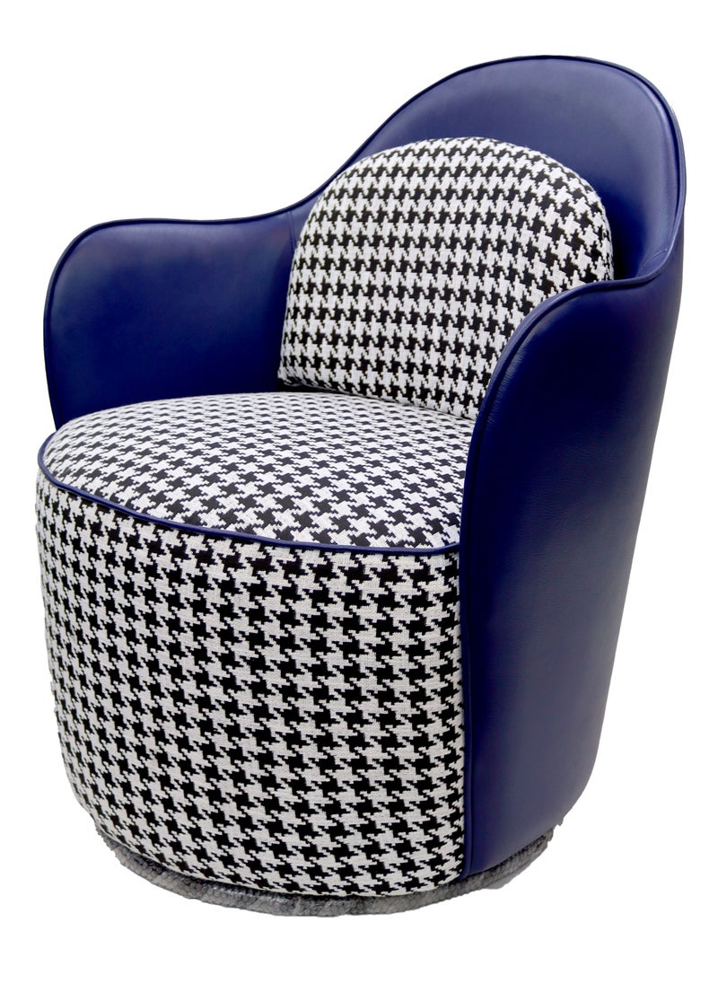 JILPHAR FURNITURE Jilphar Furniture 360° Degree Rotating Blue Premium Leather And Fabric Swivel Lounge Chair 