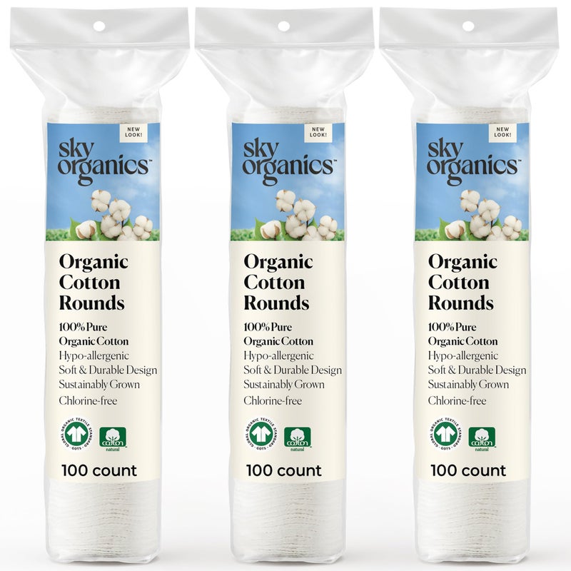 Sky Organics Organic Cotton Rounds for Sensitive Skin 100 Pure GOTS Certified Organic for Beauty  Personal Care 300 ct