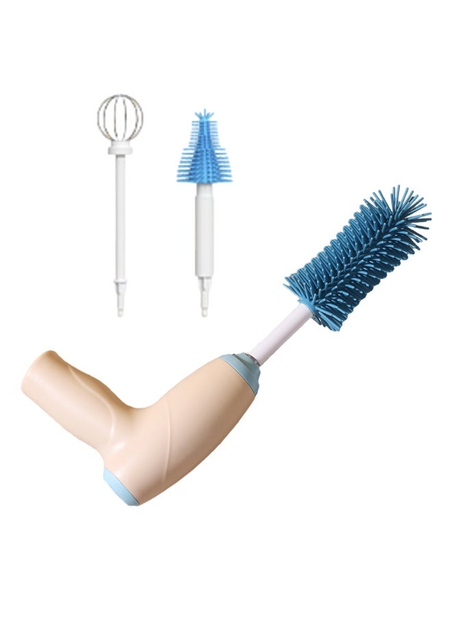 Electric Baby Bottle Brush with 360° Rotating Head, Rechargeable Cordless Silicone Baby Bottle Brush Kit Including Nipple Brush, Electric Bottle Brush, Egg Scrambler, Beige - Image 1