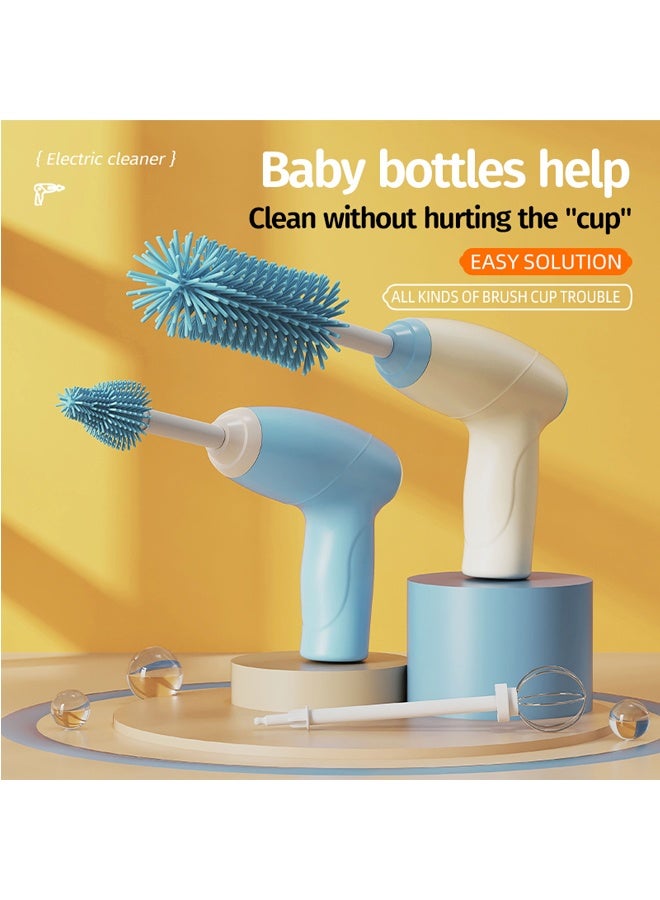 Electric Baby Bottle Brush with 360° Rotating Head, Rechargeable Cordless Silicone Baby Bottle Brush Kit Including Nipple Brush, Electric Bottle Brush, Egg Scrambler, Beige - Image 5
