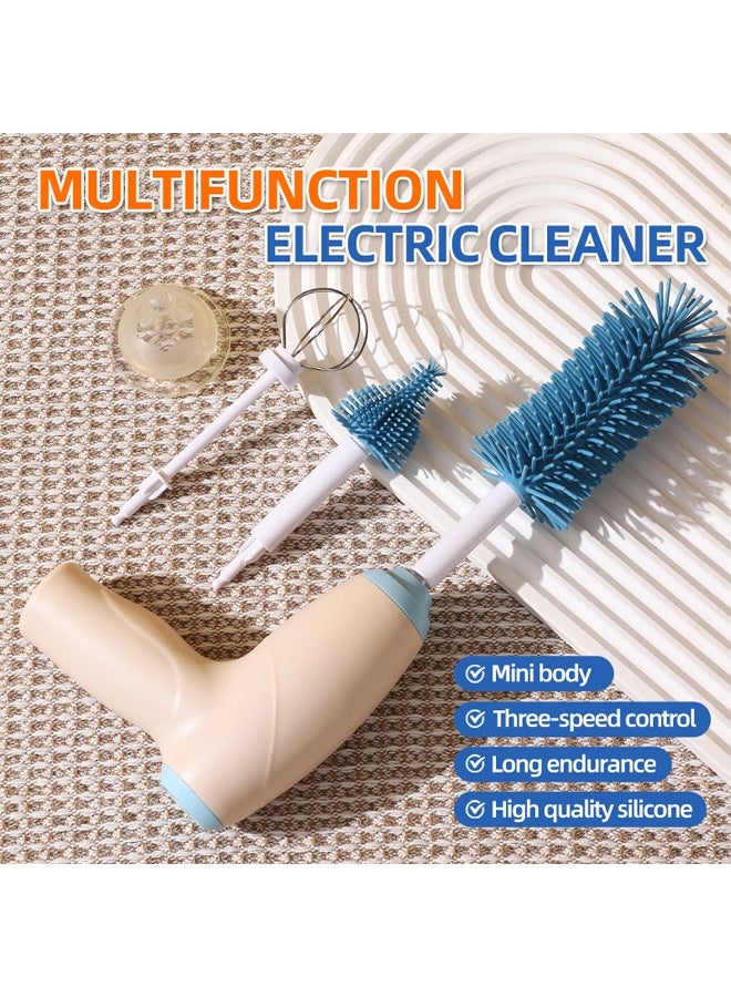 Electric Baby Bottle Brush with 360° Rotating Head, Rechargeable Cordless Silicone Baby Bottle Brush Kit Including Nipple Brush, Electric Bottle Brush, Egg Scrambler, Beige - Image 3