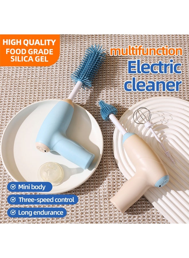 Electric Baby Bottle Brush with 360° Rotating Head, Rechargeable Cordless Silicone Baby Bottle Brush Kit Including Nipple Brush, Electric Bottle Brush, Egg Scrambler, Beige - Image 4