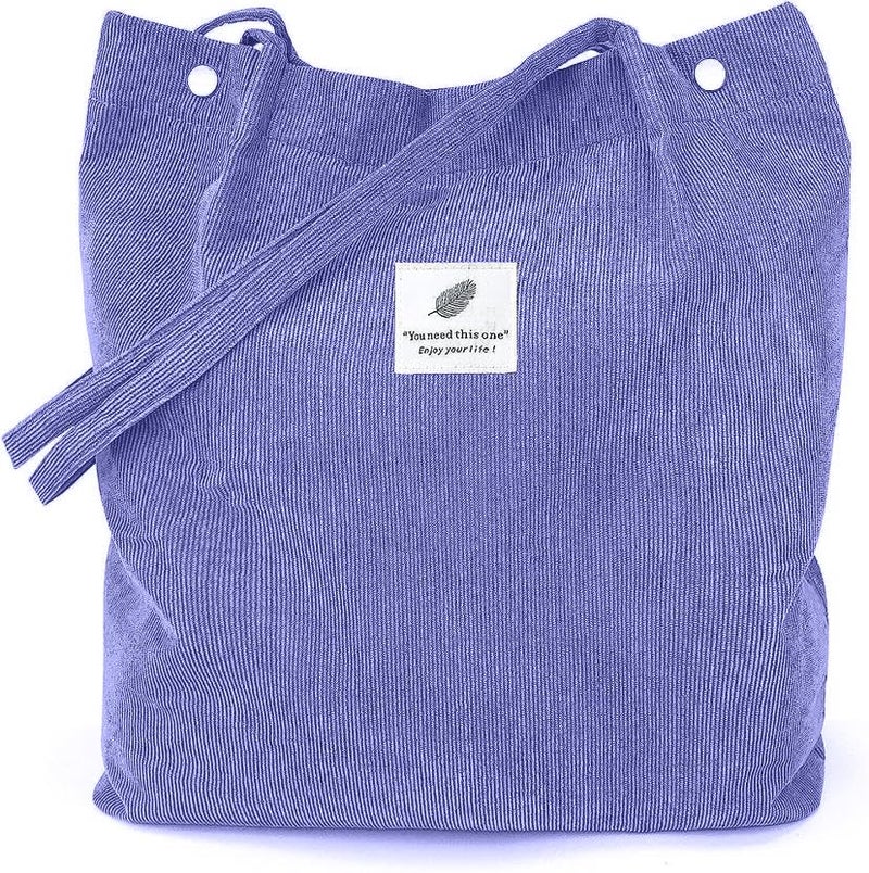 Kawn Women Corduroy Canvas Tote Bag Shoulder Cord Purse Reusable Shopping Bag Grocery Bag Large Capacity Washable Handbag Girls Shoulder Bag With Inner Pocket For Daily Use (Purple) - Image 1