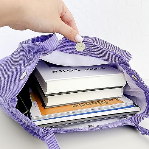 Kawn Women Corduroy Canvas Tote Bag Shoulder Cord Purse Reusable Shopping Bag Grocery Bag Large Capacity Washable Handbag Girls Shoulder Bag With Inner Pocket For Daily Use (Purple) - Image 5
