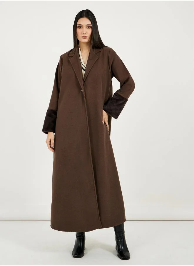 Styli Brushed Winter Abaya with Faux Fur Trim Sleeve