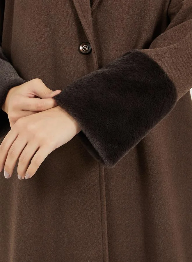 Styli Brushed Winter Abaya with Faux Fur Trim Sleeve