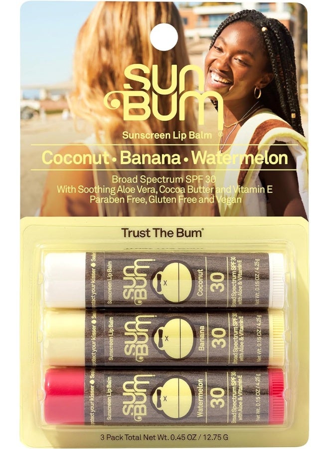 Sun Bum SPF 30 Sunscreen Lip Balm | Vegan and Cruelty Free Broad Spectrum UVA/UVB Lip Care with Aloe and Vitamin E for Moisturized Lips | Variety Pack | 0.15 Ounce (Pack of 3) - Image 1