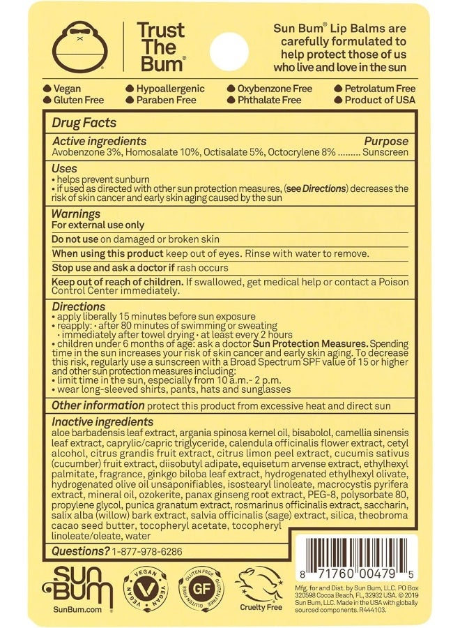 Sun Bum SPF 30 Sunscreen Lip Balm | Vegan and Cruelty Free Broad Spectrum UVA/UVB Lip Care with Aloe and Vitamin E for Moisturized Lips | Variety Pack | 0.15 Ounce (Pack of 3) - Image 4