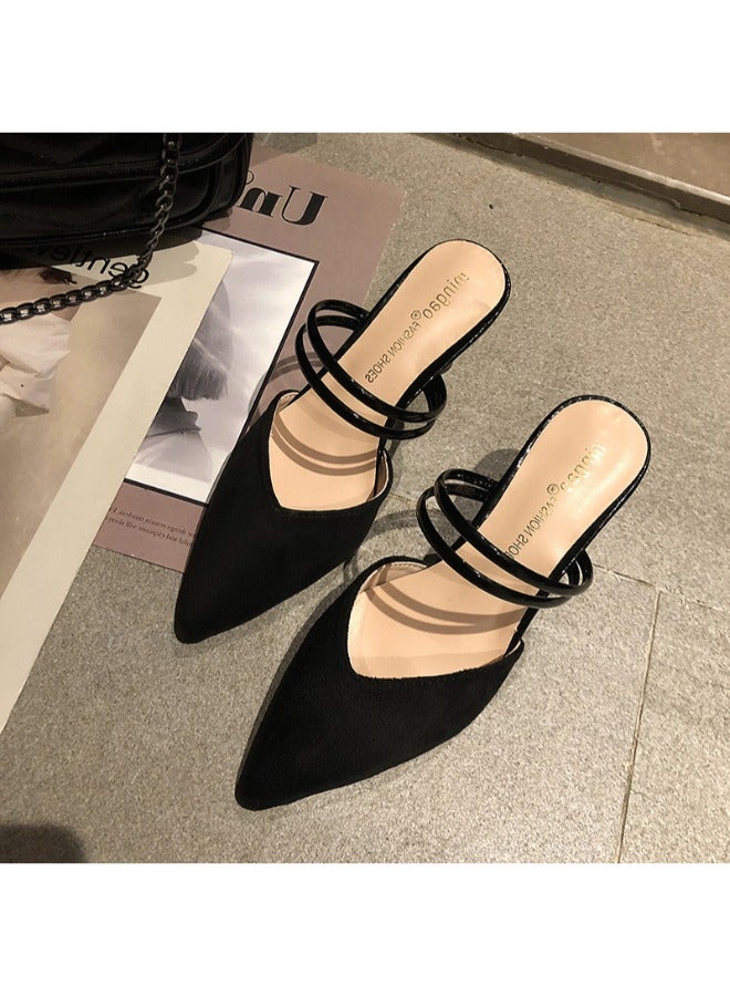 Rup Art Womens Comfort Mules Sandals Every Day Mules Pointed Toe Casual Elegant Kitten Heeled Slip on Slipper Dress Shoes  - Image 2