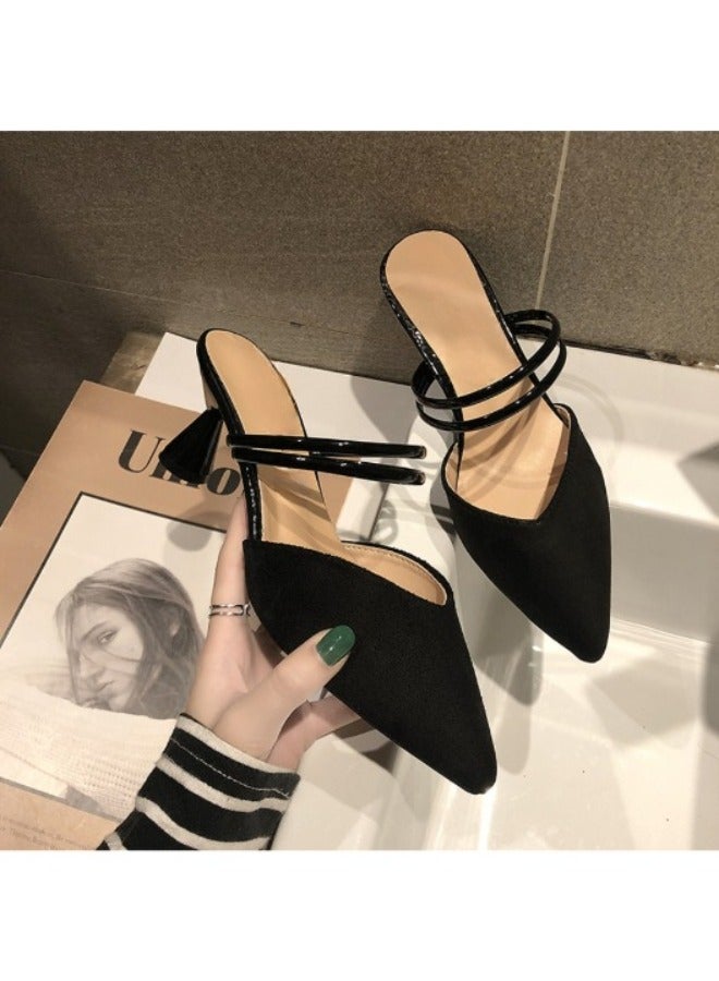 Rup Art Womens Comfort Mules Sandals Every Day Mules Pointed Toe Casual Elegant Kitten Heeled Slip on Slipper Dress Shoes  - Image 4
