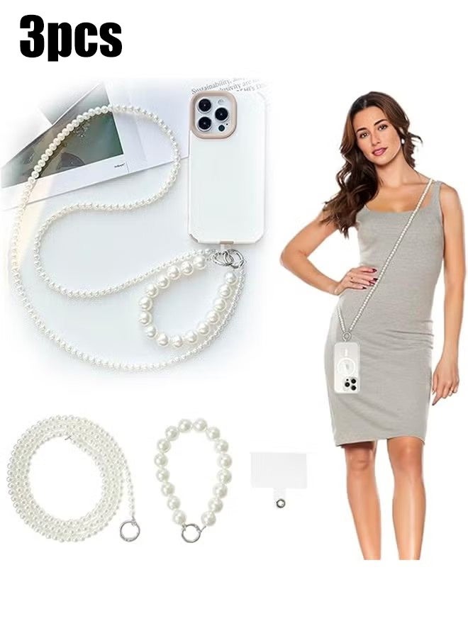 KANGLI 2Pcs Pearl & Beaded Phone Crossbody Lanyard with Wrist Strap,Universal Cell Phone Lanyard and Crossbody Phone Strap for Women,Chain,Includes 1 Tether Tab,for Most Phones, Bags,and Purses - Image 1