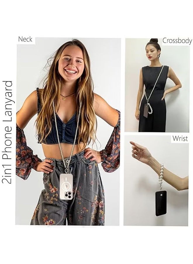 KANGLI 2Pcs Pearl & Beaded Phone Crossbody Lanyard with Wrist Strap,Universal Cell Phone Lanyard and Crossbody Phone Strap for Women,Chain,Includes 1 Tether Tab,for Most Phones, Bags,and Purses - Image 2