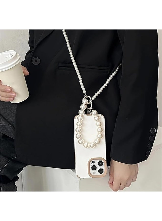 KANGLI 2Pcs Pearl & Beaded Phone Crossbody Lanyard with Wrist Strap,Universal Cell Phone Lanyard and Crossbody Phone Strap for Women,Chain,Includes 1 Tether Tab,for Most Phones, Bags,and Purses - Image 3