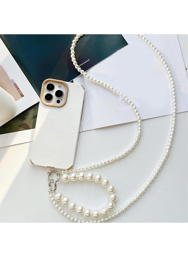 KANGLI 2Pcs Pearl & Beaded Phone Crossbody Lanyard with Wrist Strap,Universal Cell Phone Lanyard and Crossbody Phone Strap for Women,Chain,Includes 1 Tether Tab,for Most Phones, Bags,and Purses - Image 4
