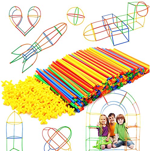 RAINBOW TOYFROG Straw Constructor Toys Stem Building Toys - 300 Pcs Connectors Toy Building Sets Kids Toys for Boys & Girls - Straw Building Set Engineering Kit - Autism Toy STEM Games - Image 1