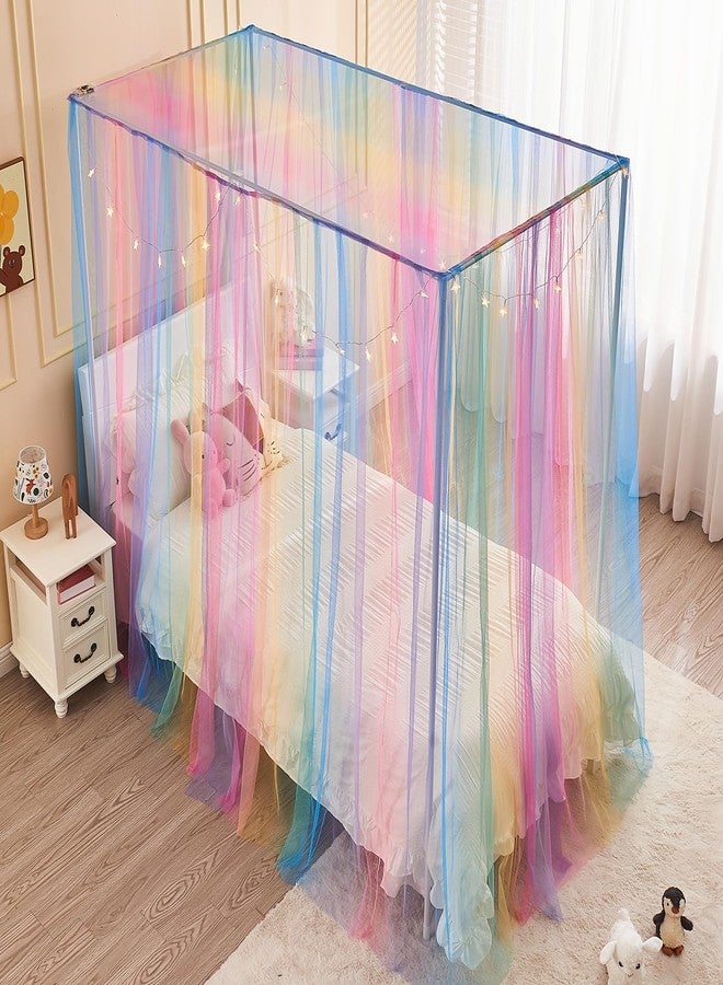 JQWUPUP Rainbow Bed Canopy for Girls Kids, 4 Corner Post Princess Twin Canopy Bed Curtains with DIY Star Stickers for Bedroom Decor - Image 4