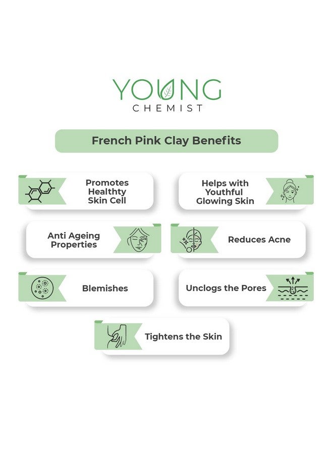 Young Chemist French Pink Clay | Anti-Aging Skin Cleanser,Paraben free | Raw, Vegan & Organic | All Skin Types (250g) - Image 2