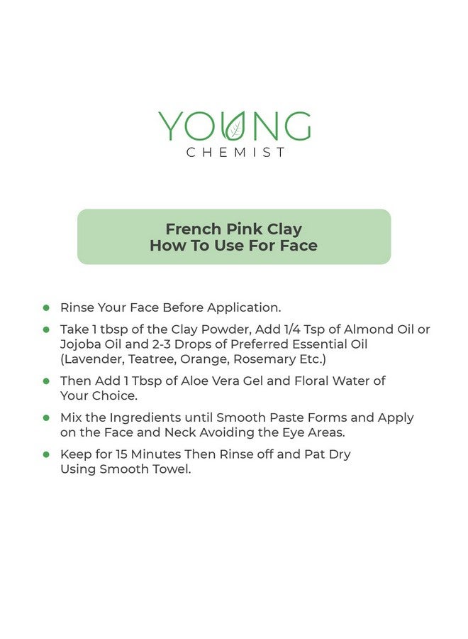 Young Chemist French Pink Clay | Anti-Aging Skin Cleanser,Paraben free | Raw, Vegan & Organic | All Skin Types (250g) - Image 4