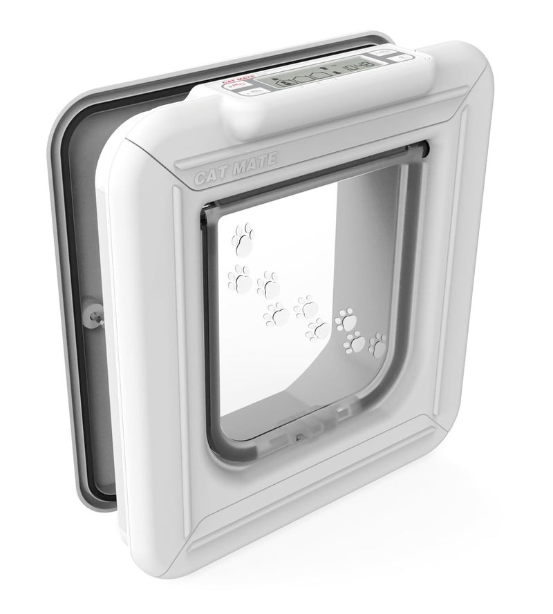 Cat Mate Elite I.D Disc Cat Flap with Timer Control (305) - Compatible with Pet Mate I.D Discs, for Small to Average Sized Cats, for Glass, UPVC, Walls and Wood, White - Image 1