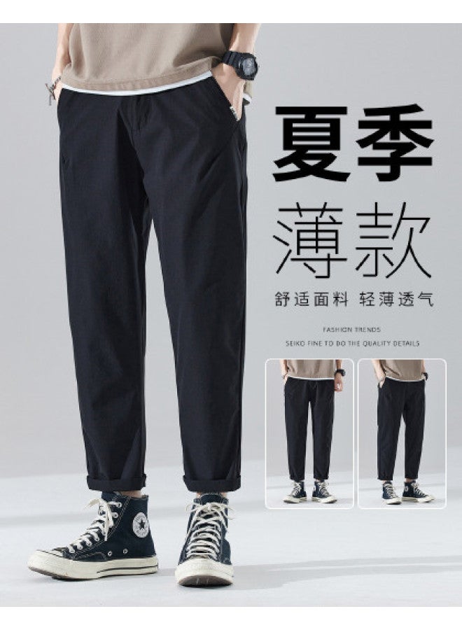 TonLion 2025 Summer Thin Straight-leg Pants Cropped Pants Solid Color Versatile Casual Pants - Image 1