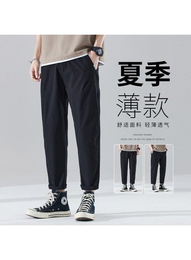 TonLion 2025 Summer Thin Straight-leg Pants Cropped Pants Solid Color Versatile Casual Pants - Image 3