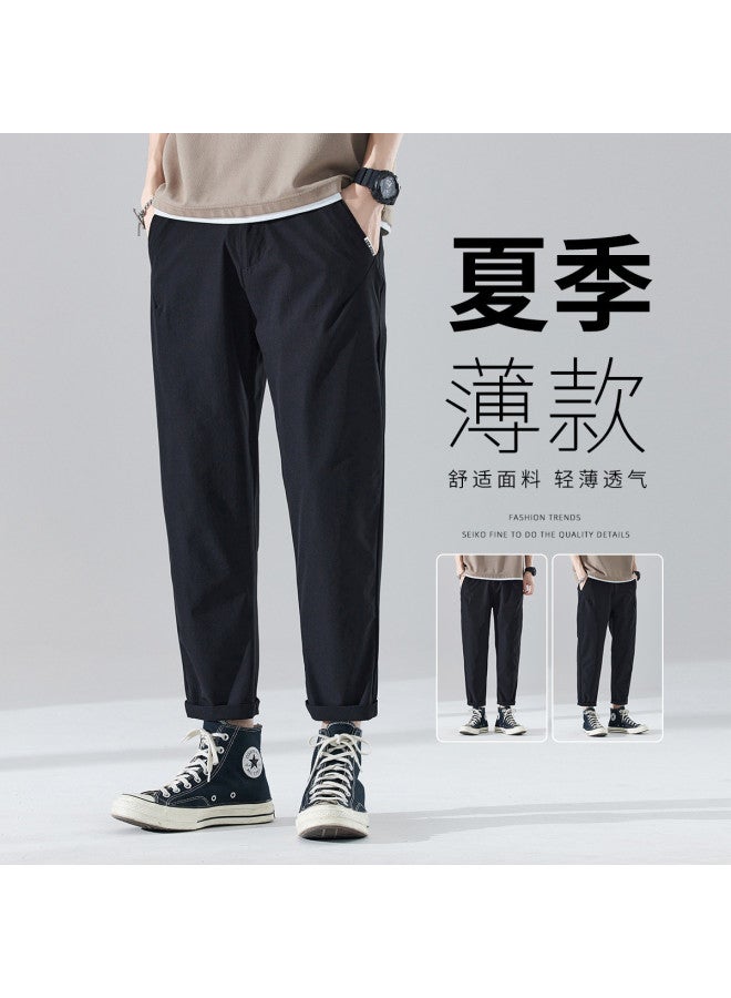 TonLion 2025 Summer Thin Straight-leg Pants Cropped Pants Solid Color Versatile Casual Pants - Image 2