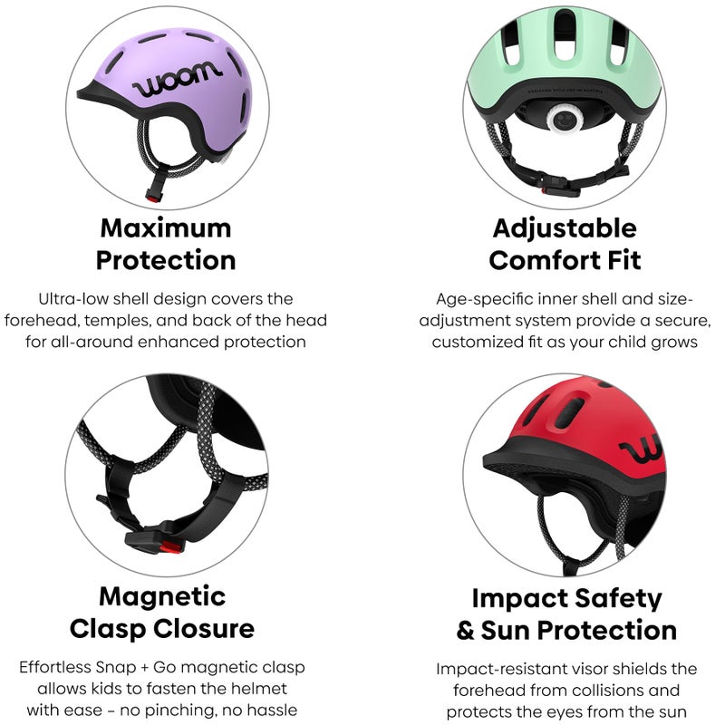 woom Ready Kids' Helmet, Adjustable Pinch-Free Children's Helmet with Reflective Details for Bicycle Riding, Roller Skating & Scooting, for Boys & Girls (Ages 1-14) - Red - X-Small - Image 2