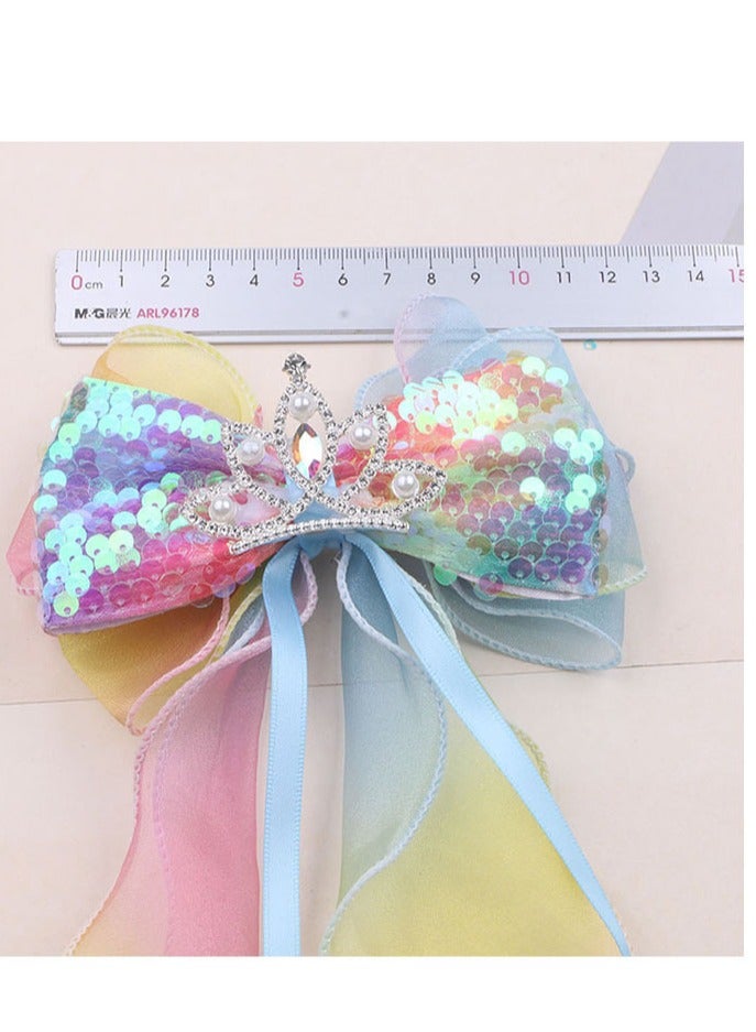 JAKTK 2-pack children's hairpins princess hair accessories mesh big bow ribbon hairpin crown girl top clip headdress - Image 4