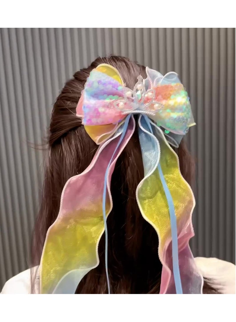 JAKTK 2-pack children's hairpins princess hair accessories mesh big bow ribbon hairpin crown girl top clip headdress - Image 2