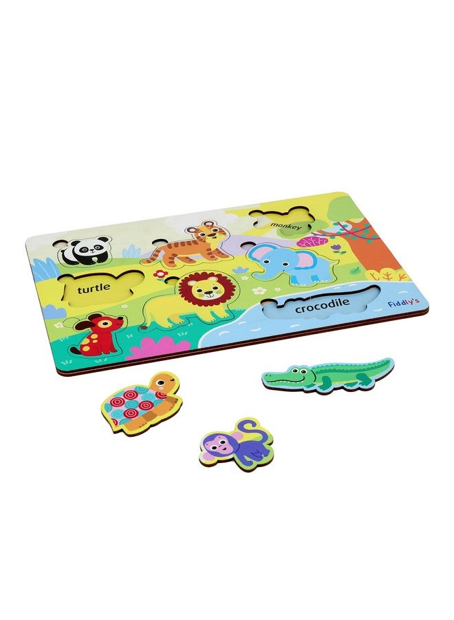 Fiddlys Wooden Learning Educational Puzzle 12 In X 8 In Large Puzzle Toy For Kids & Children Age 4+ (Animals) - Image 2