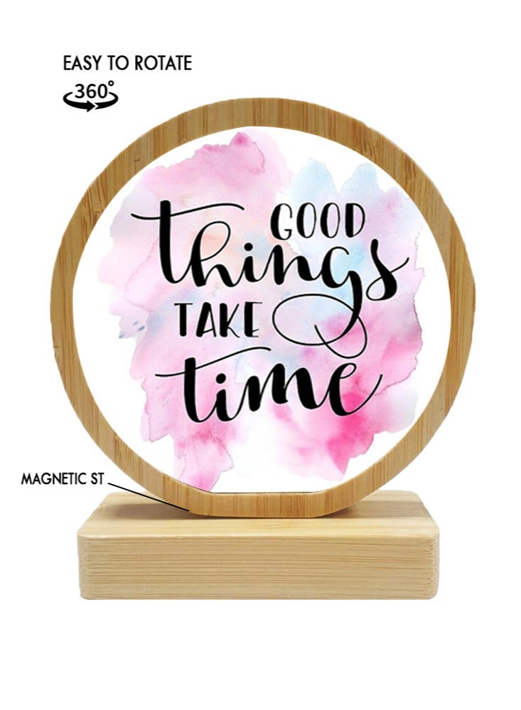 Service Zone Protective Printed White Round Shape Wooden Photo Frame for Table Top Good Things Take Time - Image 1