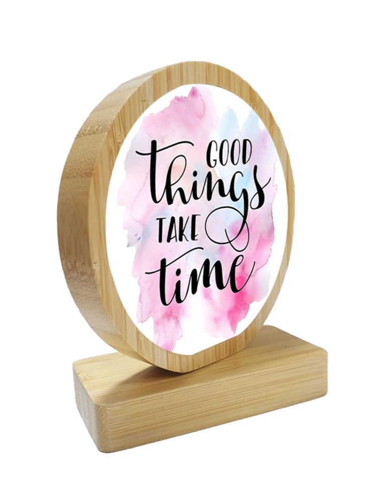 Service Zone Protective Printed White Round Shape Wooden Photo Frame for Table Top Good Things Take Time - Image 2