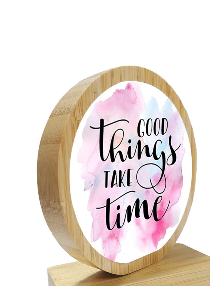 Service Zone Protective Printed White Round Shape Wooden Photo Frame for Table Top Good Things Take Time - Image 3