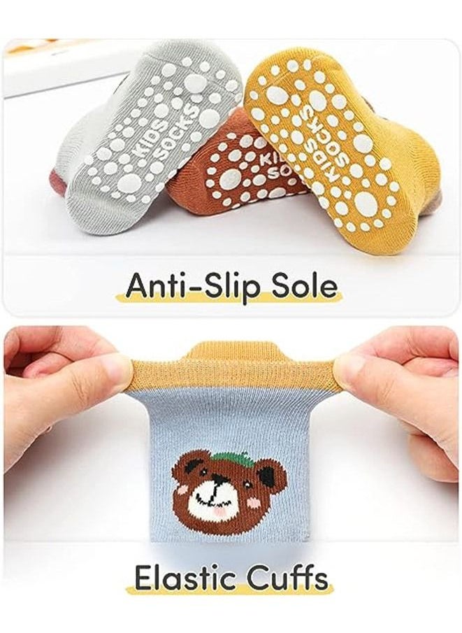 Muyixin 5-Pair Baby Cotton Non-Slip Animal Print Socks  - Image 2
