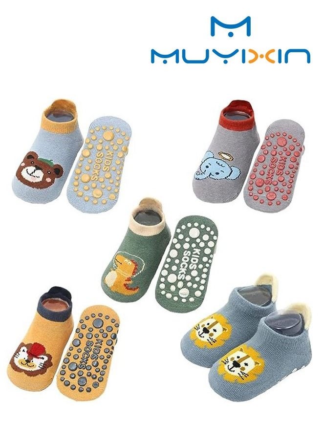 Muyixin 5-Pair Baby Cotton Non-Slip Animal Print Socks  - Image 1