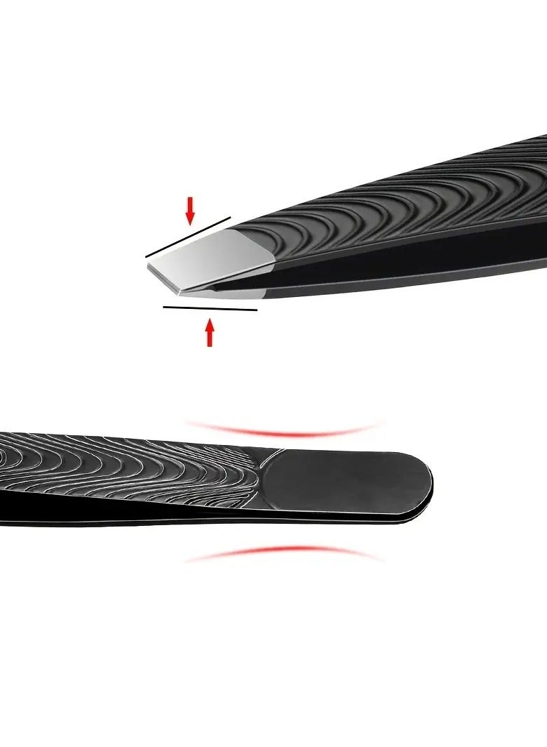 PrecisionTweezer Hair Plucker for Women Slant Tip Easy Hair and Eyebrow Grooming Black