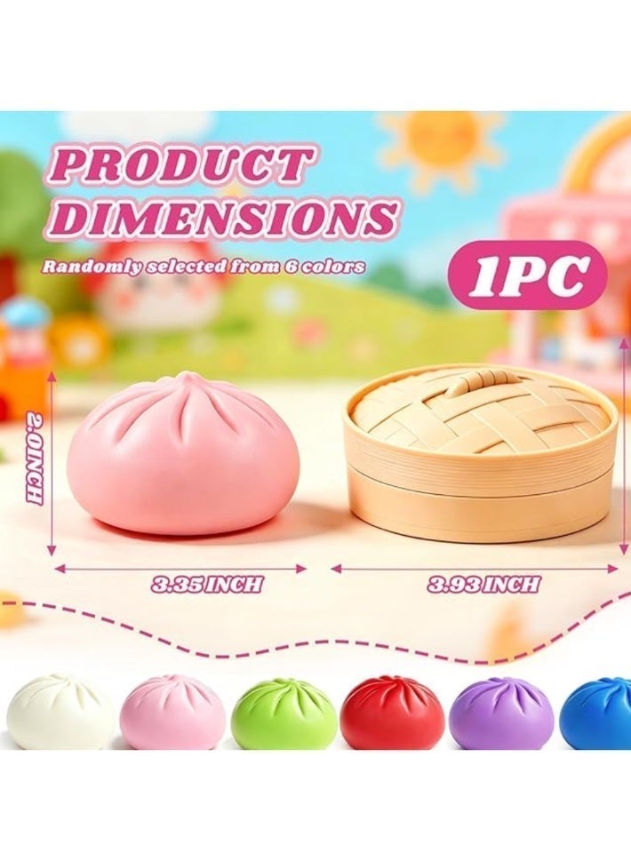 QITAI Dumpling Squishies,3.4inch Colorful Dumpling Stress Balls, Fidget Sensory Toy, Squeeze Dough Ball Stress Relief Hand Toys with Food Steamer, Dumpling Squishy Mystery Box, 6 Colors Random(1pack) - Image 2