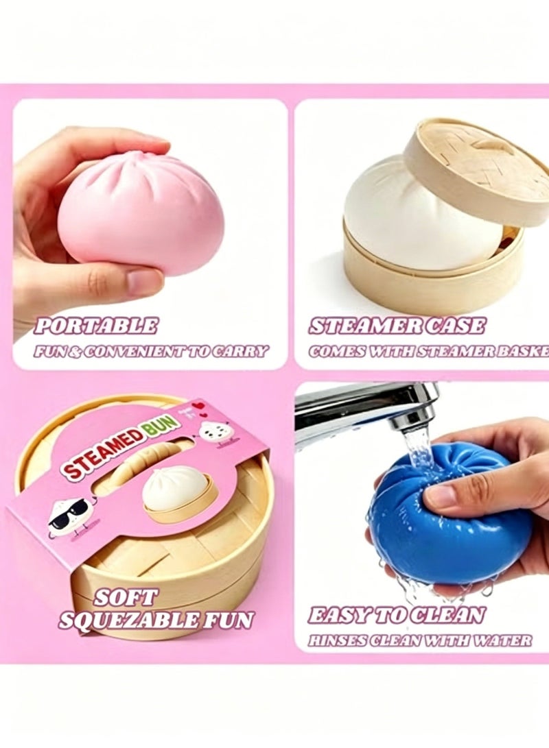 QITAI Dumpling Squishies,3.4inch Colorful Dumpling Stress Balls, Fidget Sensory Toy, Squeeze Dough Ball Stress Relief Hand Toys with Food Steamer, Dumpling Squishy Mystery Box, 6 Colors Random(1pack) - Image 4