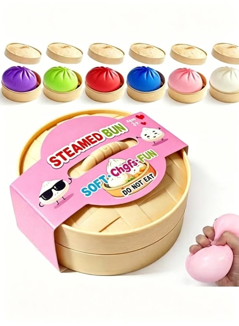QITAI Dumpling Squishies,3.4inch Colorful Dumpling Stress Balls, Fidget Sensory Toy, Squeeze Dough Ball Stress Relief Hand Toys with Food Steamer, Dumpling Squishy Mystery Box, 6 Colors Random(1pack) - Image 1