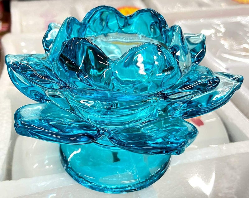 Sri Sai Tradelink Glass Lotus Flower Tea Light Candle Holder for Home Decoration on Function and Festival Like Diwali Christmas Pack of 2 MultiColor  - Image 5