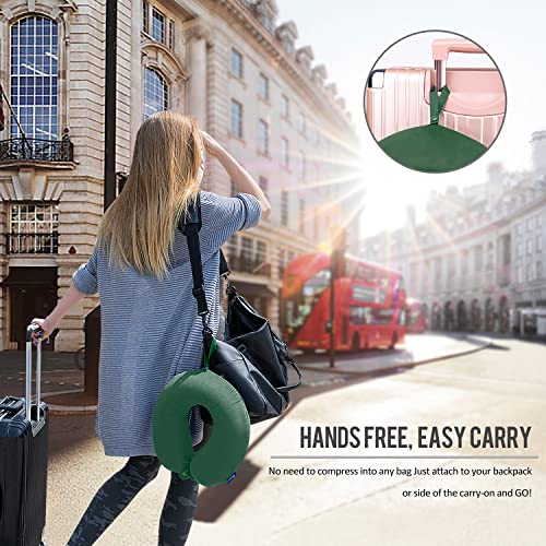 Fabuday Neck Pillow for Travel Memory Foam - Travel Pillows for Sleeping Airplane with Attachable Snap Strap Soft Washable Cover, Flight Pillow for Traveling, Car, Provide Head Neck Support Dark Green - Image 2
