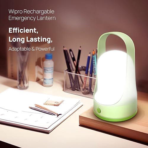 wipro EL3 Rechargable Emergency Lantern with 3 Step Dimming | 360 Degree Light | Pack of 1 | 3600 Mah Battery | Upto 8 Hours Back Up | Type-C | High Quality Diffuser | Transparent Top Holder, White - Image 2
