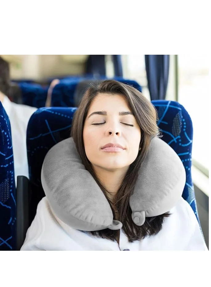MNUK MNP-2 Neck Pillow, Plain Grey| Memory Foam Travel Pillow for Kids & Adults | Cute U-Shaped Pillow for Ultimate Comfort & Neck Support