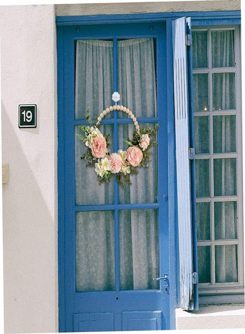 GGOOT Spring Door Wreath,Spring Wreath,Eucalyptus Wreath,Wood Bead Floral Wreath Artificial Flower with Eucalyptus Leaves Hanging Hoop Wreath for Wedding Decorations.  - Image 5