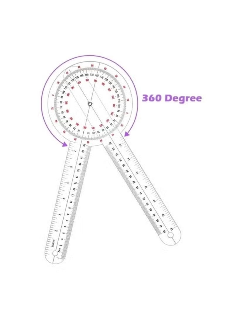 Transparent Goniometer Linear Measuring Ruler Orthopedic Angle Ruler Plastic Goniometer 360 Degree for Body Tape Measure Goniometer Protractor Ruler 3 Pack - Image 3