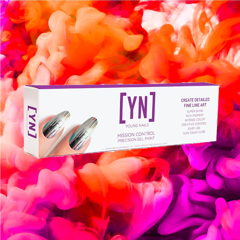 Young Nails Mission Control Precision Gel Kit. Gel Paint for Nail Art, Cure with LED Light. Brush & 12 Assorted Colors for Natural & Artificial Nails - Image 3