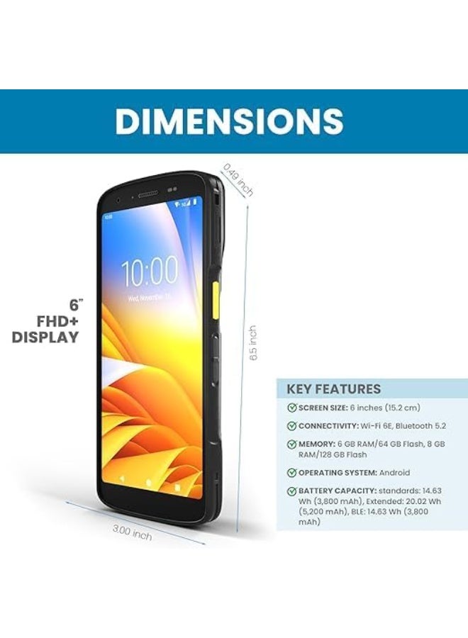 Zebra TC22 Mobile Computer, WLAN, WIFI 6, SE4710, 6inch DISPLAY, 6GB/64GB, 16MP RFC, 5MP FFC, 2-PIN BACK I/O, STANDARD BATTERY, NFC, BT, USB-C, GMS, ROW - Image 5